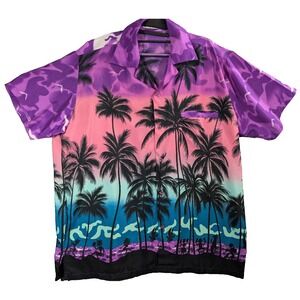 V.H.O Shirt Mens Extra Large Palm Tree Hawaiian Beach Button Up XL